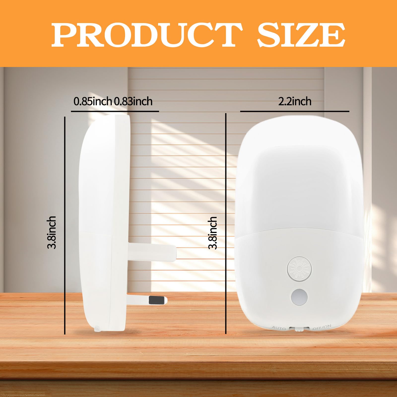 2 Pack Plug in Night Light with Dusk to Dawn Photocell Sensor, 3 Adjustable Brightness Levels, ON/Off/AUTO Modes - Image 2