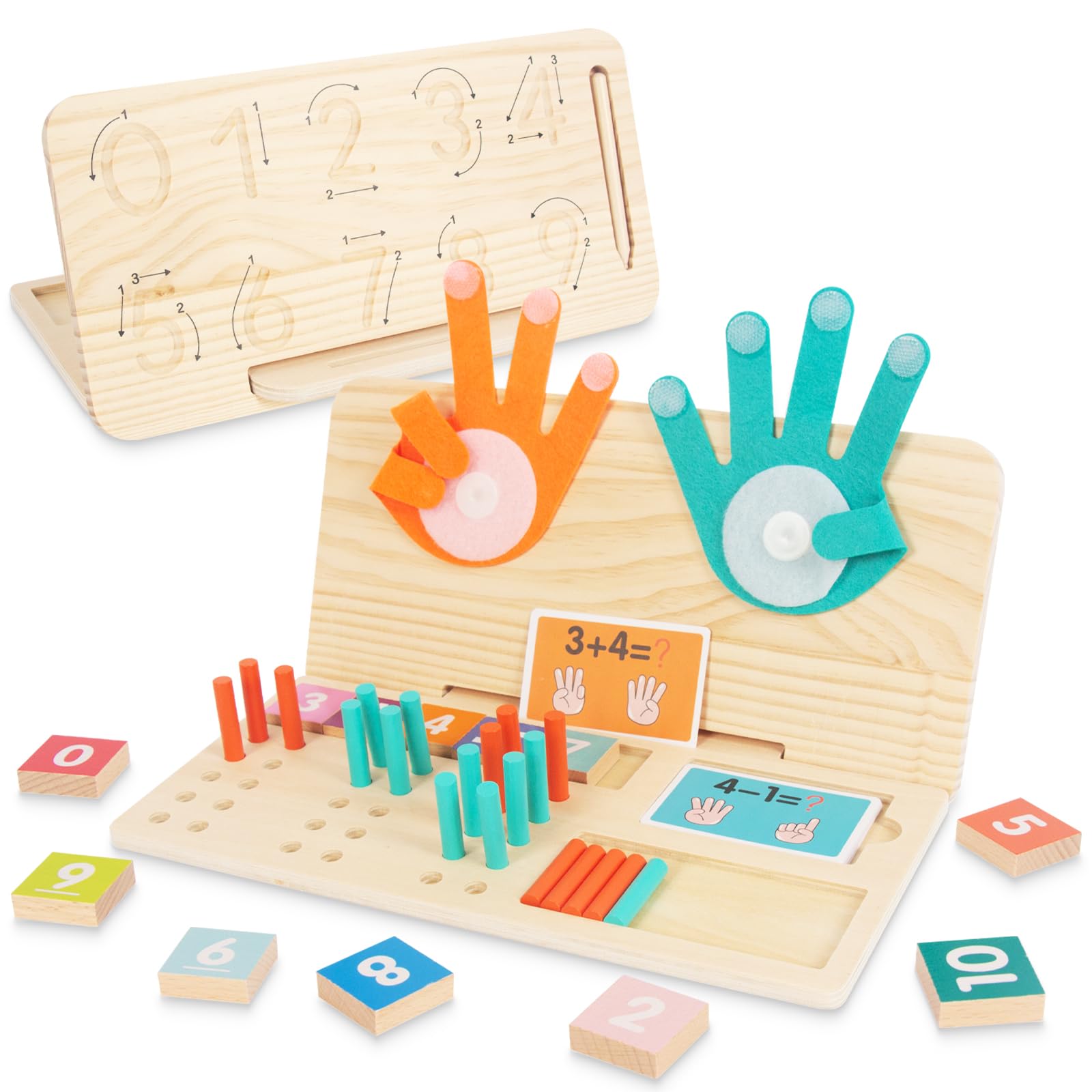 WOODENFUN Montessori Toy Wooden Maths Counting Toy for Children Counting Learning 3 in 1 Palm Computing Educational Board for 3-6 Years Children