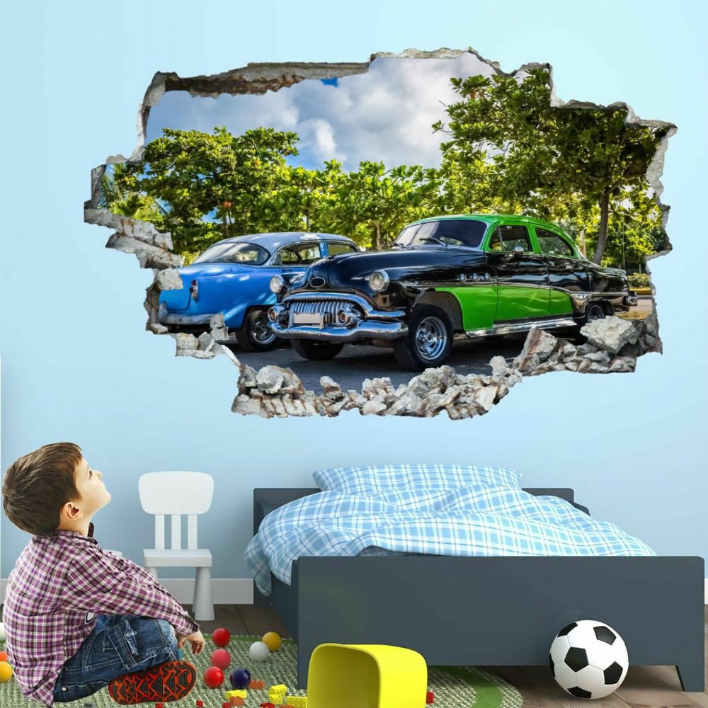 Sticker Mural 3D | Voiture Autocollant De Décoration En Vinyle D'Art | Arbre Décoller Et Coller | Décor De Chambre D'Enfant De Chambre De Filles De Garçons De Bordure Fissurée