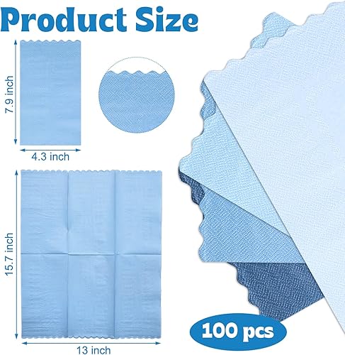 Miniatura 26 de Zhanmai Paquete de 100 servilletas de cóctel de 5 x 5 pulgadas, servilletas festoneadas de papel de color degradado con bordes festoneados, almuerzo