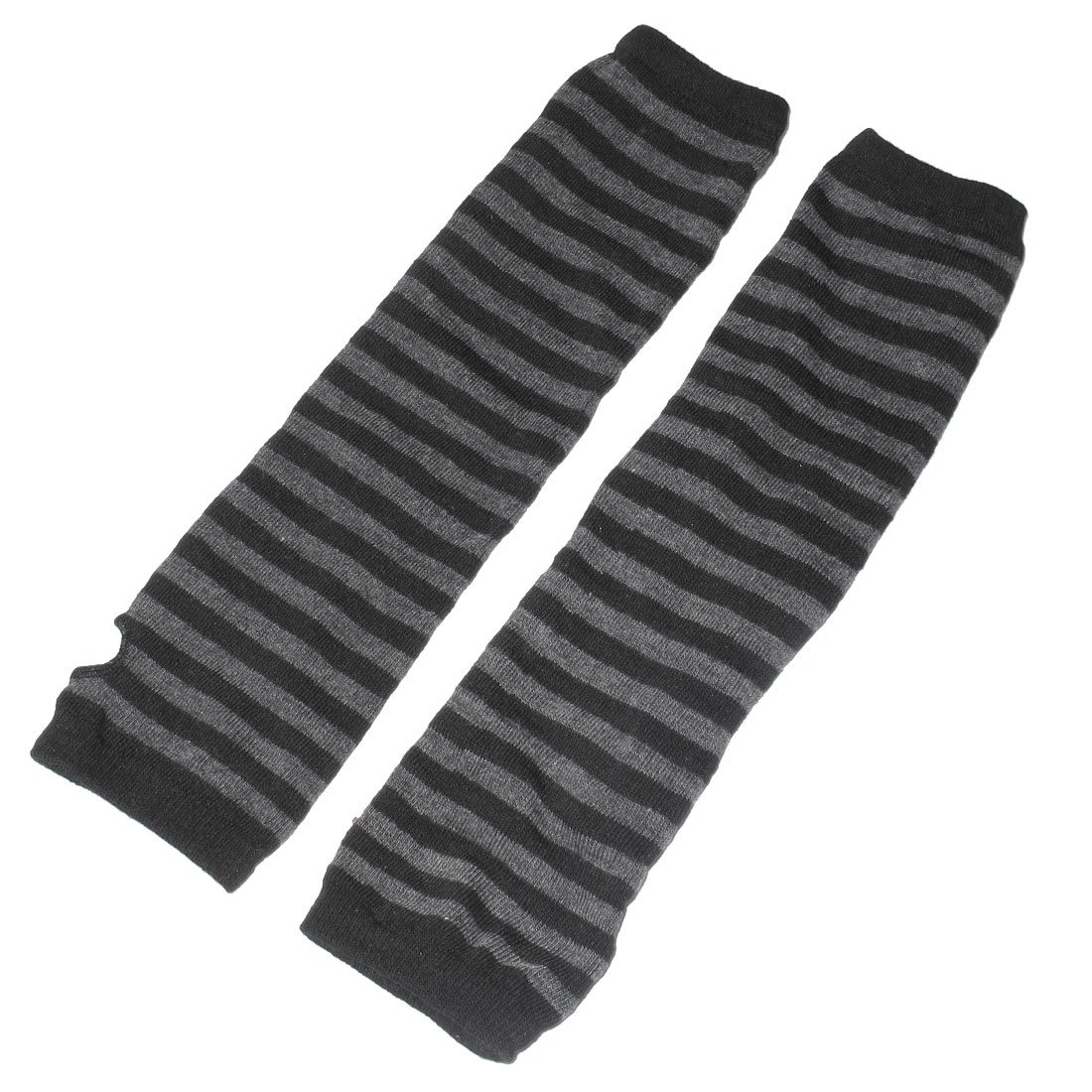 Dark Gray Black Striped Pattern Stretchy Long Knitted Arm Warmer Gloves for Women Ladies Men