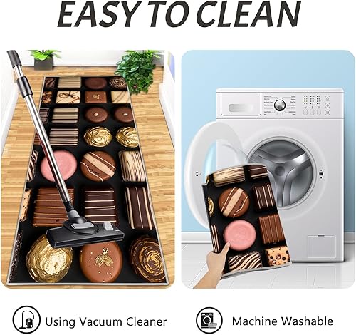Miniatura 6 de 3D Chocolate Patchwork Kitchen Mat Set of 2 Pcs, Non Slip Kitchen Rug Brown, Retro Geometric Washable Absorbent Floor Mat Runner Rug, Cushioned