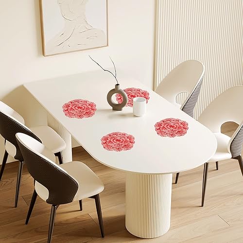 Miniatura 6 de uxcell Juego de 6 manteles individuales redondos de flores doradas para mesas de cena, manteles individuales metálicos de polivinilo prensado,