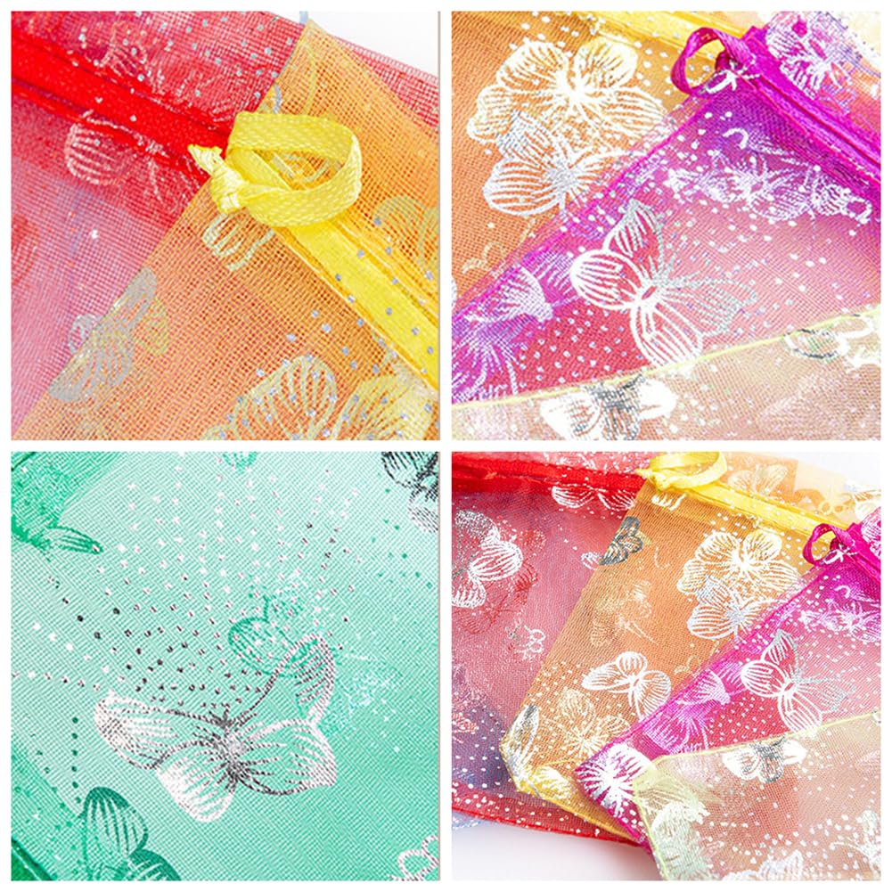 50 Stück Organzasäckchen mit Kordelzug 10×12cm Organzabeutel Schmetterling Muster Organza Geschenkbeutel Tüll Schmuckbeutel Geschenksäckchen für Schmuck Kosmetik Süßigkeiten Mischfarben