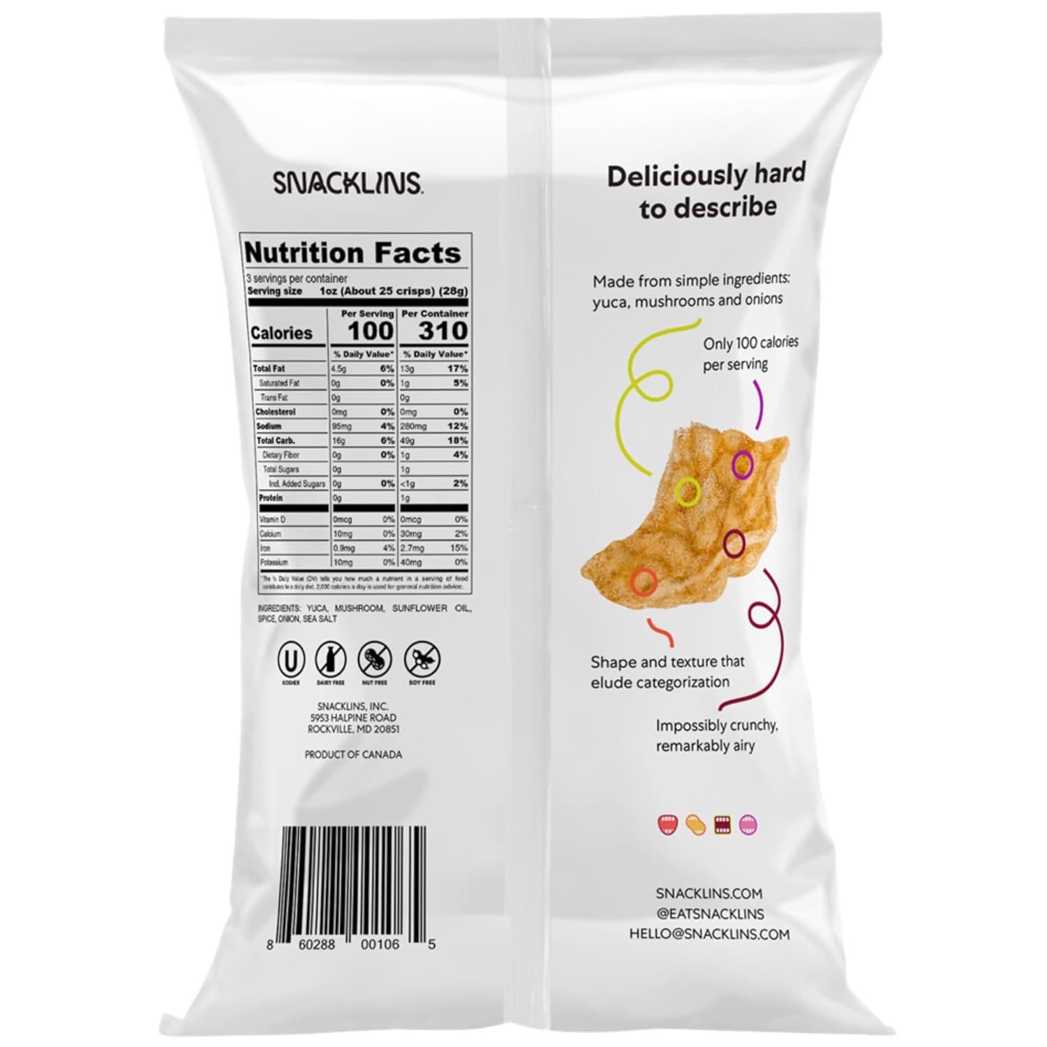 SNACKLINS Plant Based Crisps - Vegan Healthy Snacks - Gluten Free, Grain Free, 100% Kosher For Passover, Low Calorie - No Added Sugar, Crunchy, Puffed Snack - Barbeque - 3oz Bag (6 Pack)