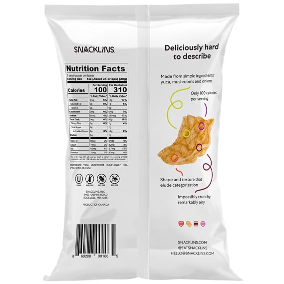 SNACKLINS Plant Based Crisps - Barbeque - Vegan Healthy Snacks - Gluten Free, Grain Free, Plant Based Crisps, 100% Kosher For Passover, Low Calorie - No Added Sugar, Crunchy, Puffed Snack - 3oz Bag (1 Pack)