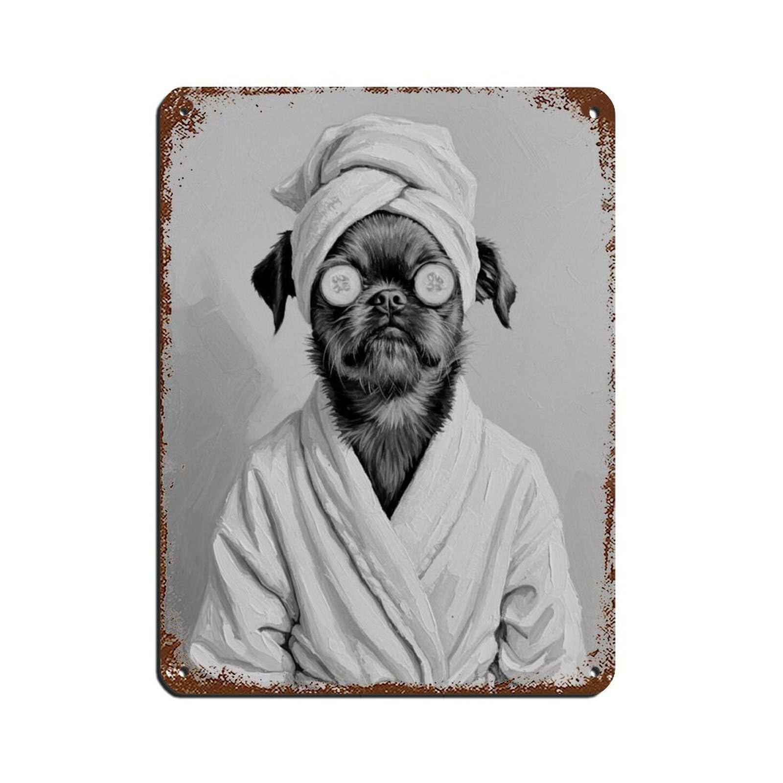 Brussels Griffon Bathroom Spa Art, Dog in Bathrobe Tin Sign Vintage Metal Pub Club Cafe Bar Home Wall Art Decoration Poster Retro 12x16inch(30x40cm)