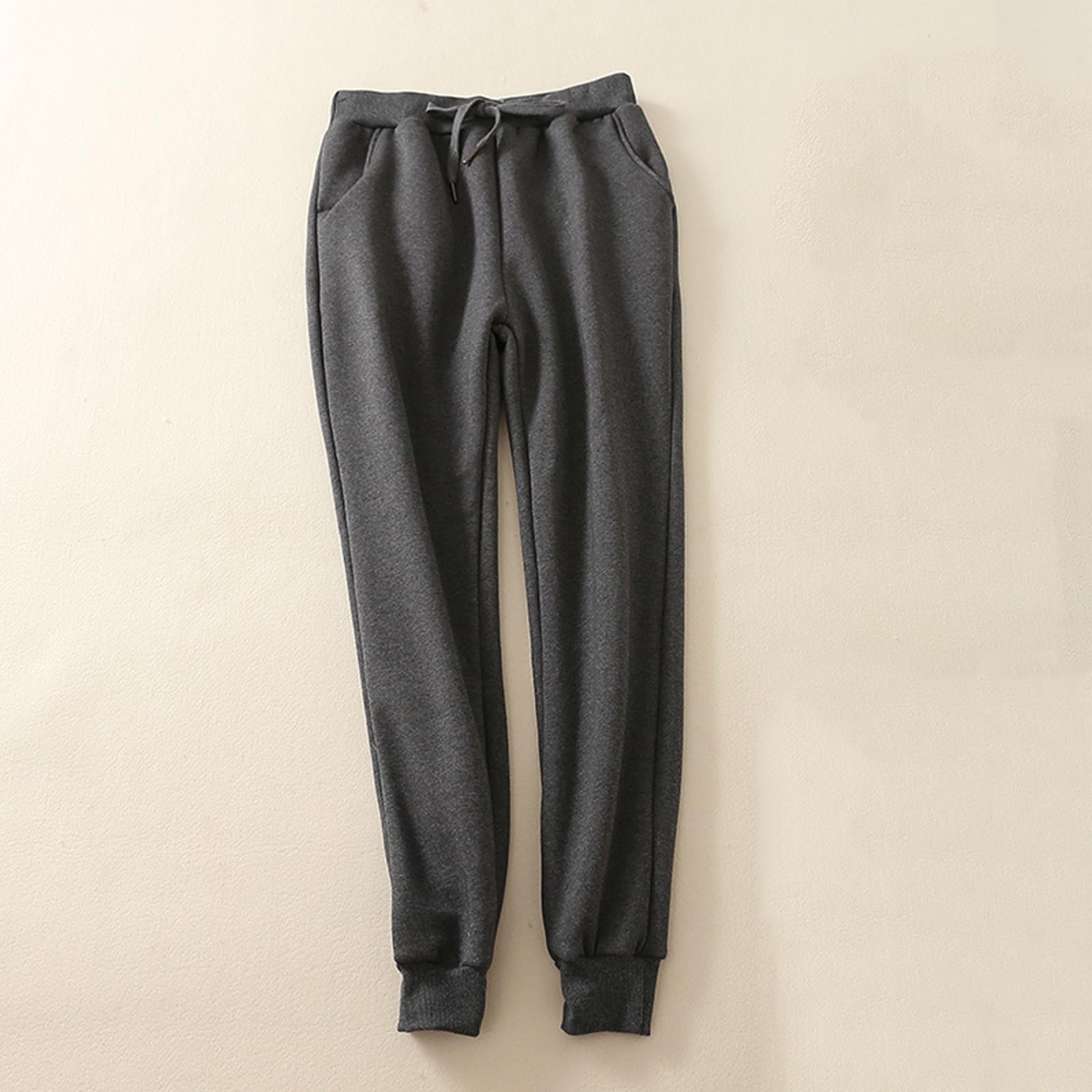 Pantalon Doublé en Peluche pour Femme Pantalon de Randonnée Thermique Chaud avec Poches Leggings Taille Haute Pantalon Droit Pantalon Ample Classique Confortable Automne Hiver