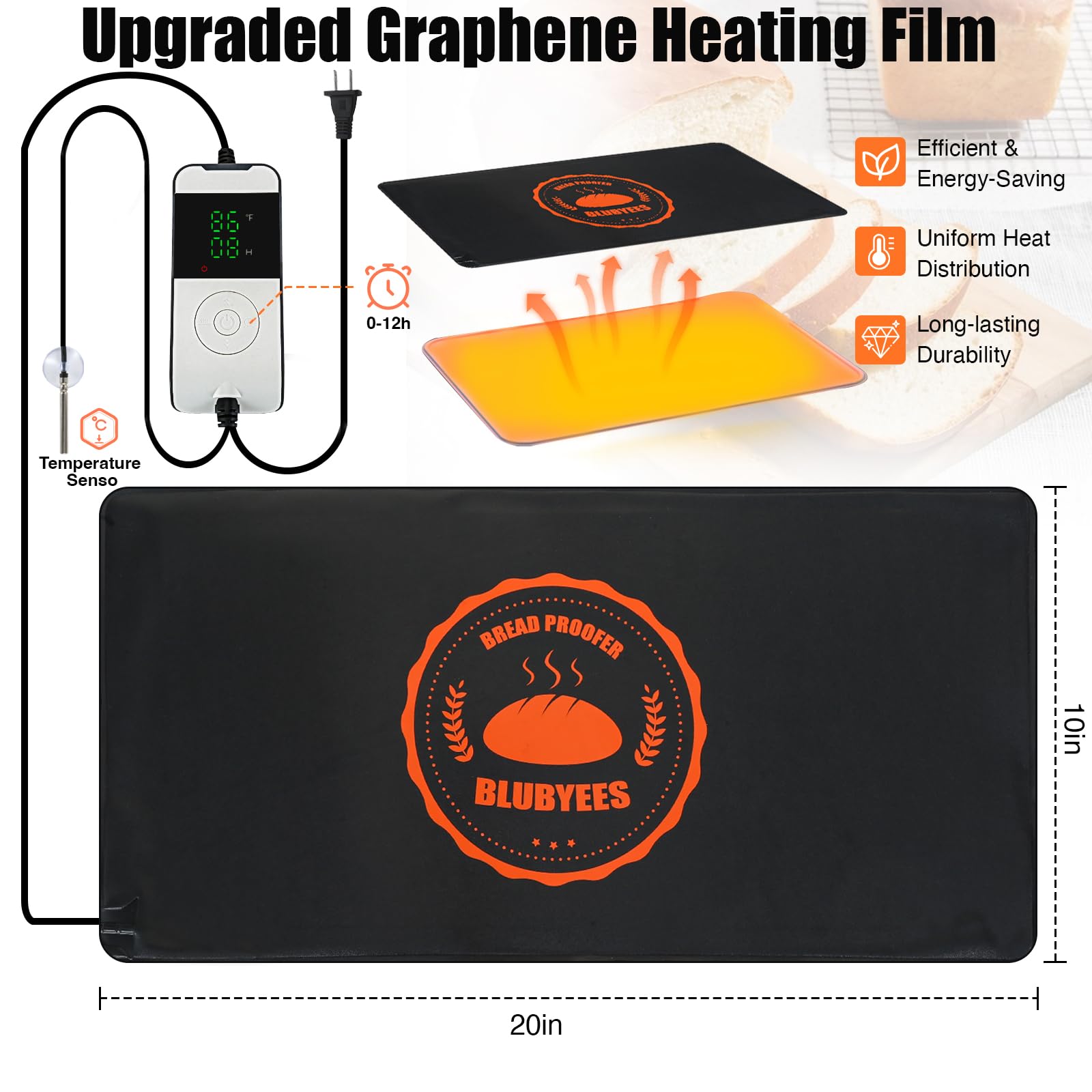 BLUBYEES Digital Sourdough Starter Bread Proofer Warming Mat – Heated Dough Proofing Pad with Precise Temperature Control & Timer for Bread Rising, Yogurt & More