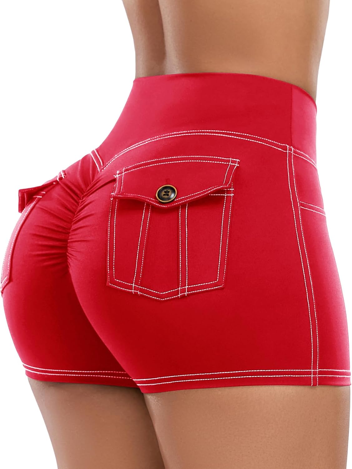 SEASUM Women's 3/4.5 Inch High Waisted Booty Shorts with Pockets - Butt Lifting Cargo Scrunch Gym Yoga Workout Bottom