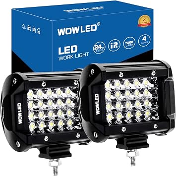 Offroad 4 Inch Quad Row LED Pods 2 Pack, 7200LM Spot Beam 4 Rows LED Light Bar Off Road Work Light Driving Fog Lamps Car ATV UTE Truck Bar Lamp Camp Light 12V 24V DC 4X4