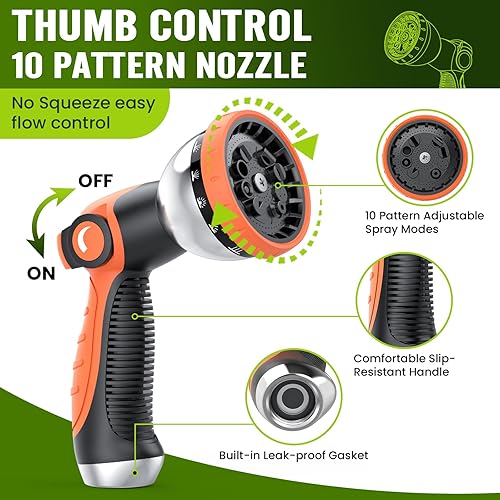 Miniatura 5 de Manguera de jardín de 100 pies x 58 pulgadas, manguera de agua flexible, manguera ligera no expandible con rociador de 10 funciones, a prueba de