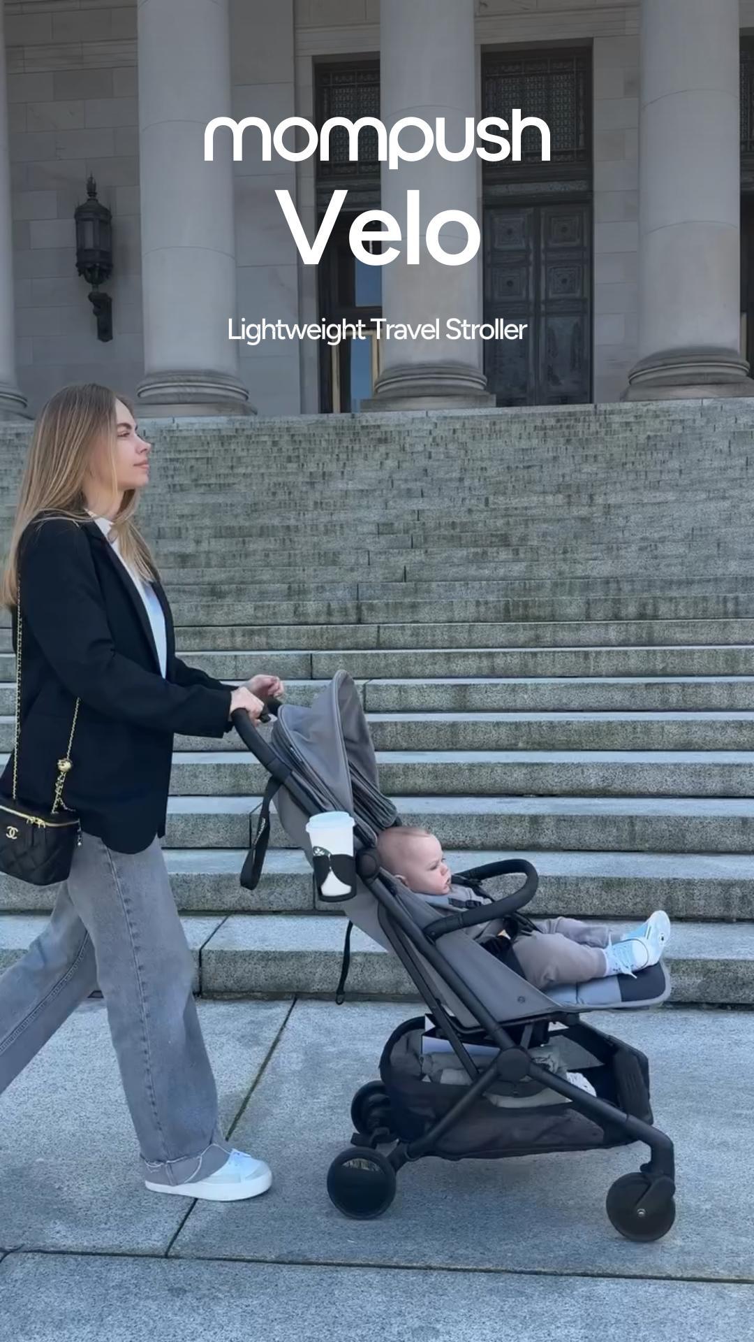 Amazon.com : Mompush Velo Lightweight Travel Stroller, Compact &  Airplane-Friendly Design with One-Hand Fold, Lie-Flat Recline from Newborn  to Toddler, Includes Leather Bumper Bar, Raincover & Cup Holder : Baby