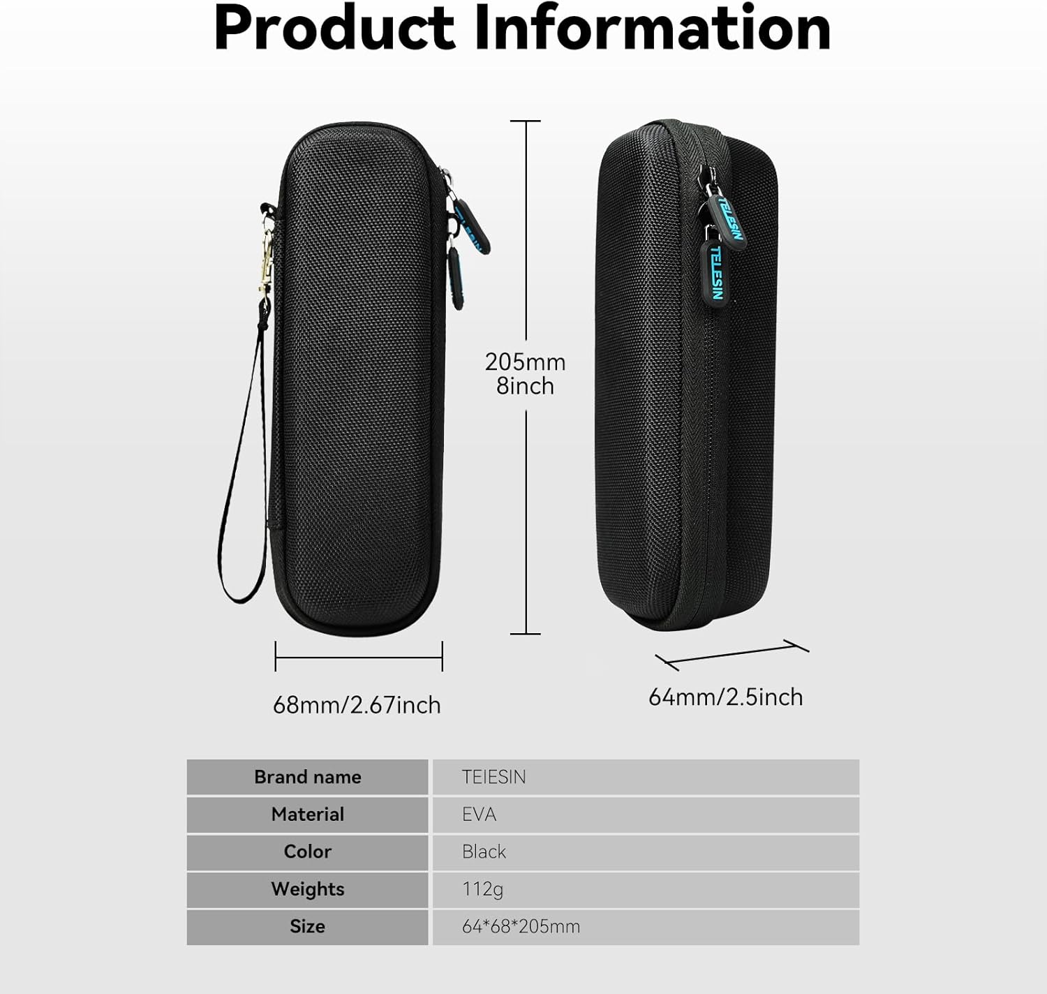 TELESIN Small Case for DJI Pocket 3, Mini Size Lens Case Portable Carry Cases with Hand Strap Double Zipper Full Protector for Osmo Pocket 3 Accessories - Image 7