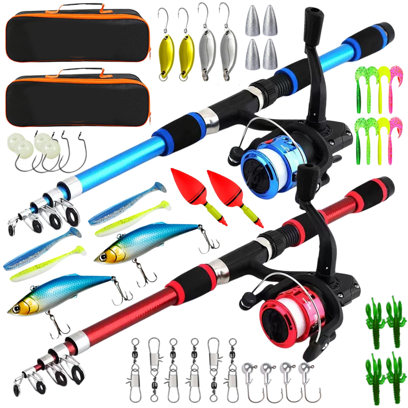 Set da pesca per bambini: 1,8 m, leggero, set di canne telescopiche, borsa per la pesca per attività all'aperto per ragazzi e ragazze (nero + blu)