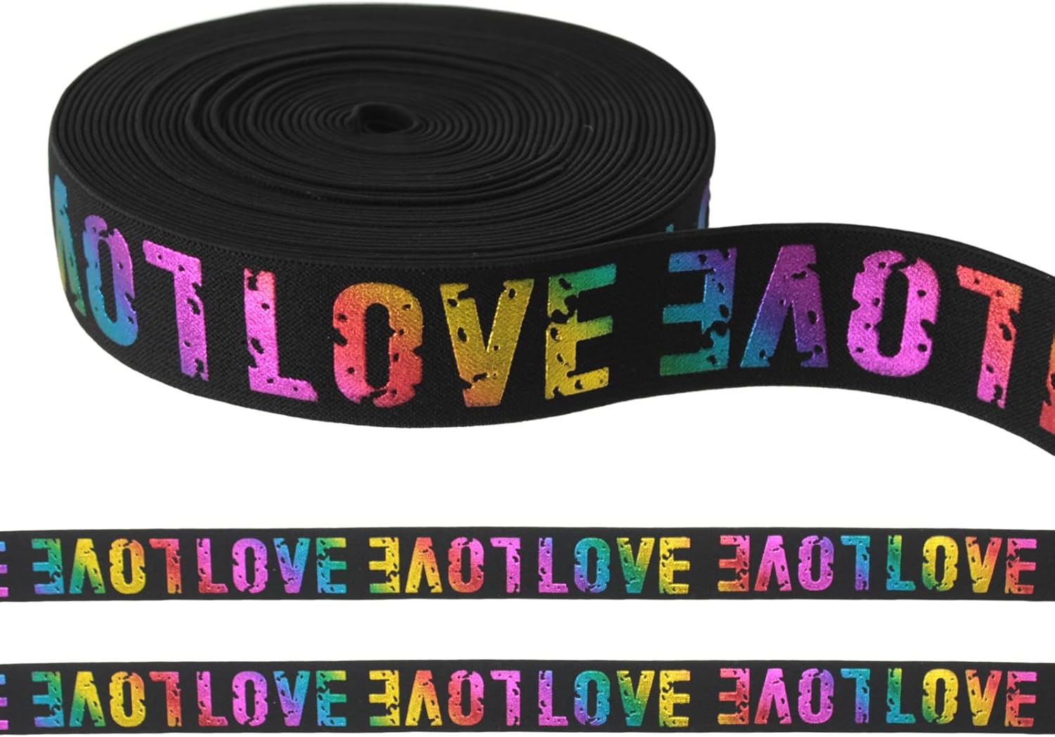Yalulu 9 Yards Love Printed Elastic Bands Rope/Elastic Cord Stretch Strap Cord Elasticity Webbing Band DIY Strap Belt for Sewing Crafts (1 inch, Multicolour)