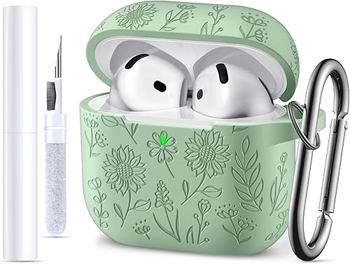 Miniatura 17 de para estuche de Airpods 4, DaQin - Estuche grabado con flores compatible con estuches de Airpods de Apple de 4ª generación para mujeres, estuches