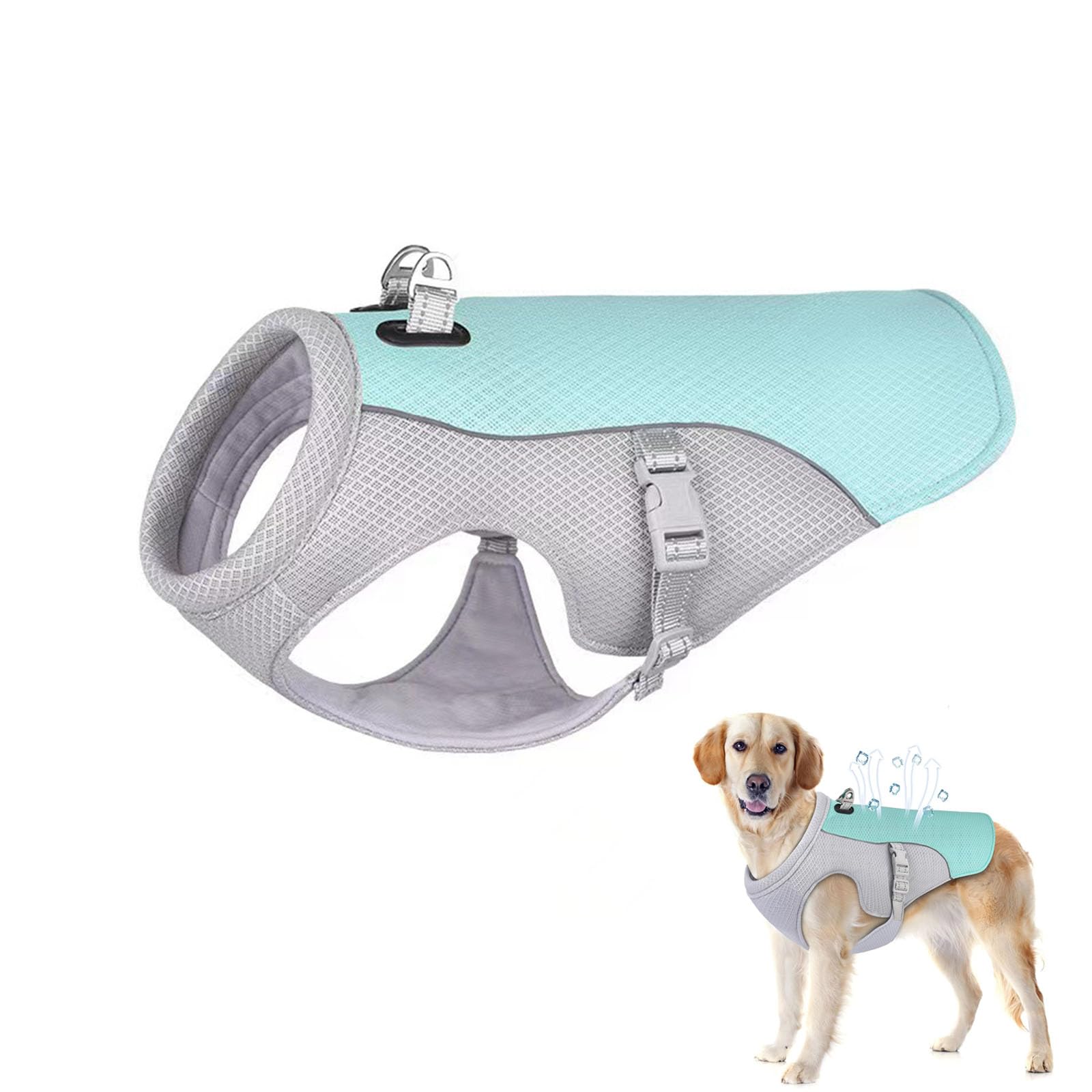 Drupiolaf Cooling Dog Vest, Adjustable Dog Cooling Vest with Reflective Strips, Breathable Mesh Wet Coat with D-Ring Leash Attachment for Dogs Summer Walking Hiking Training (Blue,3XL)