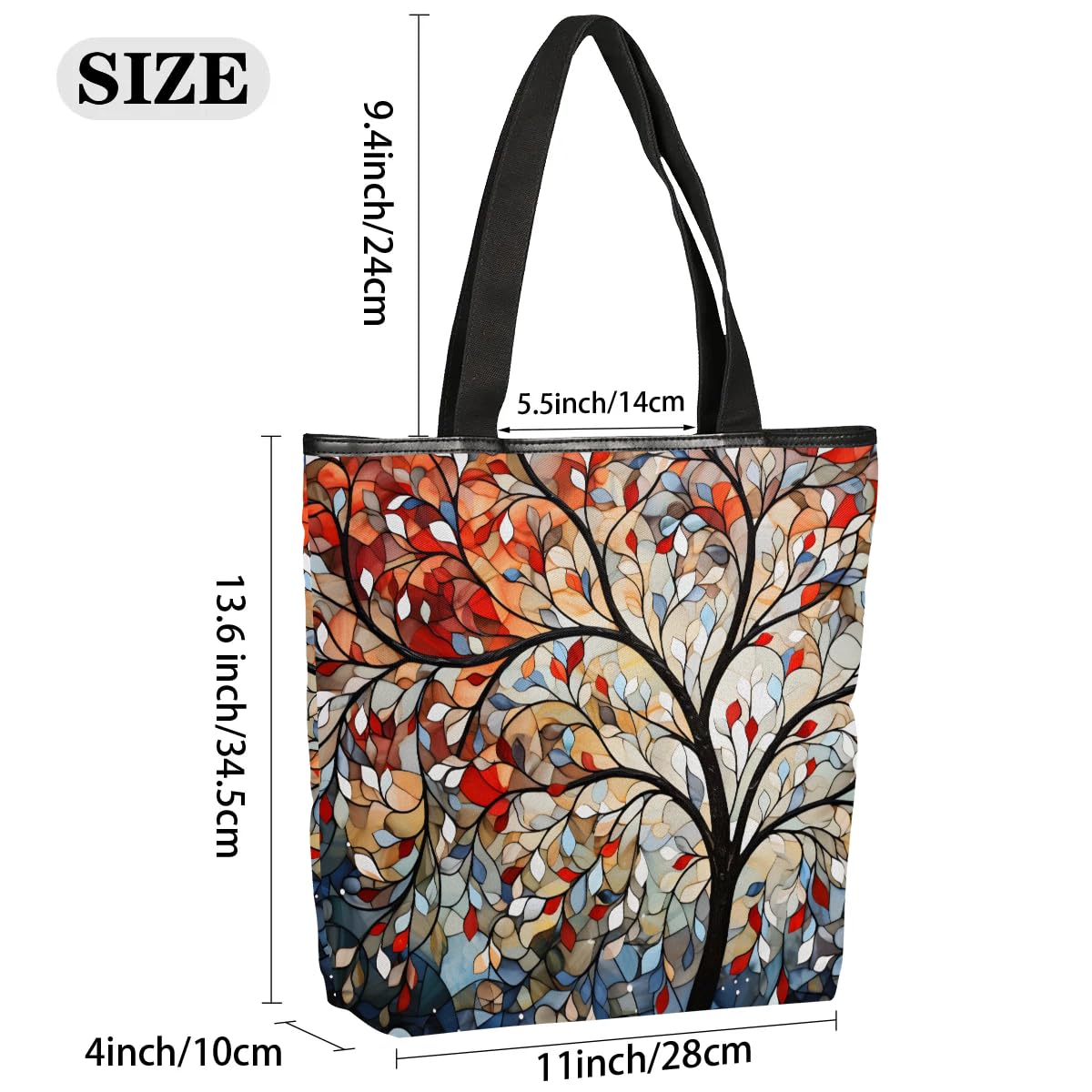 Mularoka Beautiful Abstract Tree Canvas Tote Bag with Zipper and Pockets Canvas Tote Shopping Bag Women Reusable Grocery Bag for Beach Travel Gym Shopping