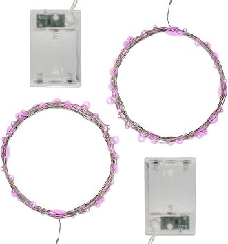 LumaBase Battery Operated LED Fairy String Lights, Pink - Set of 2