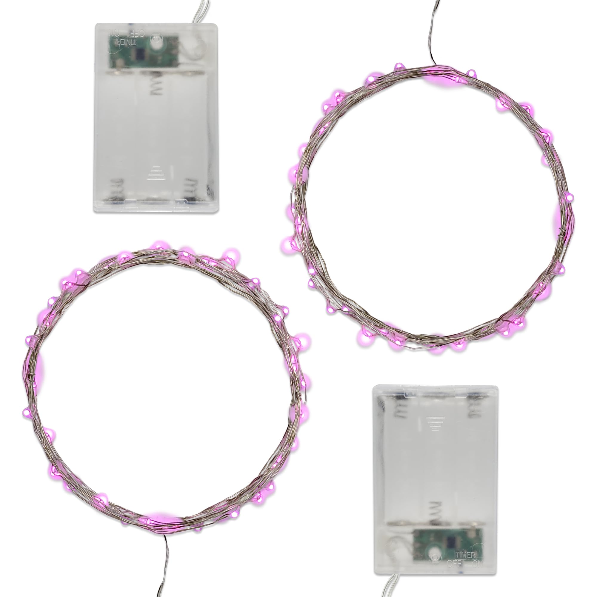 LumaBase Battery Operated LED Fairy String Lights, Pink - Set of 2