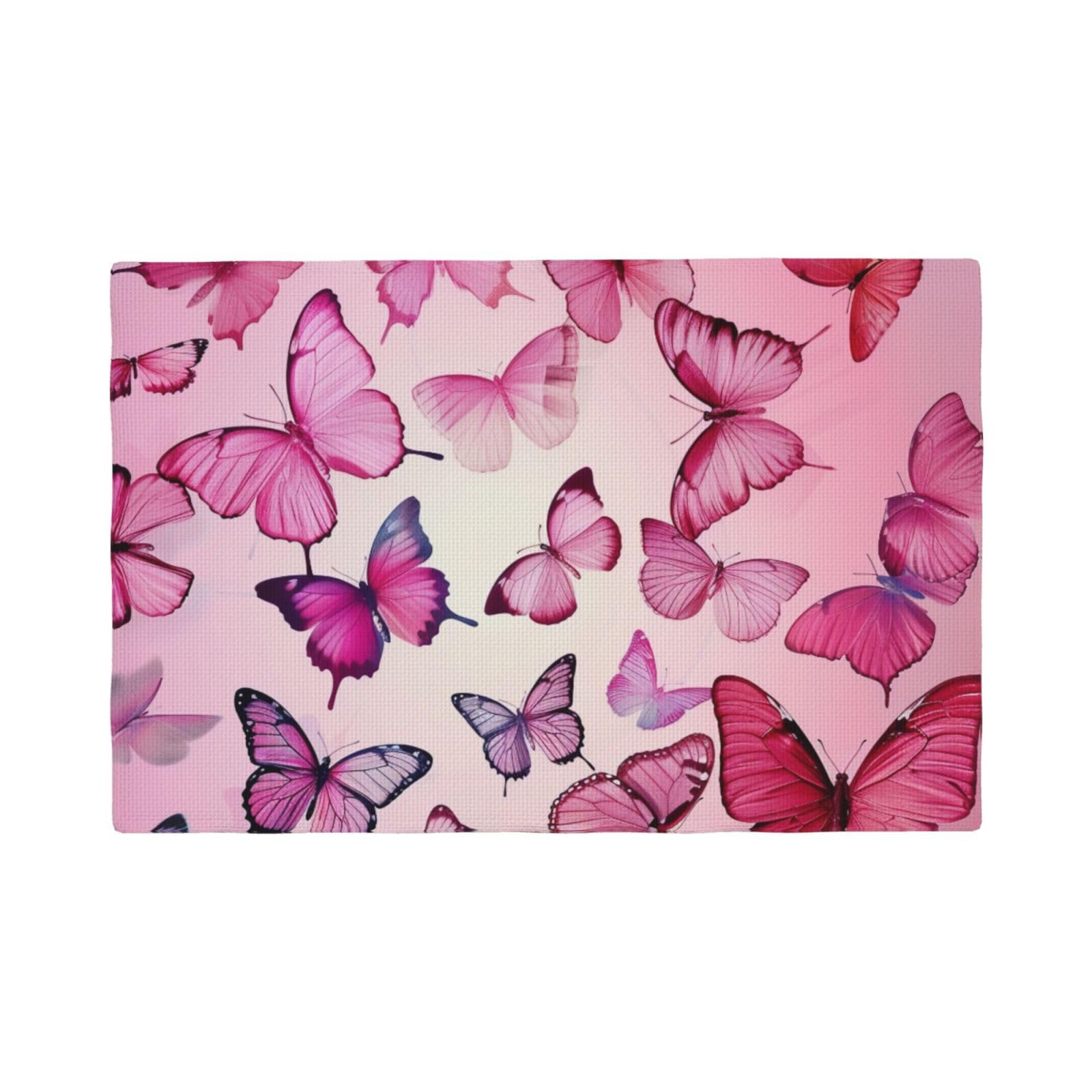 Butterflie Print Placemats Set, Heat Resistant Washable Placemat 12x18in Table Mats for Party Kitchen Dining Table Decoration Indoor Outdoor, Four Pieces