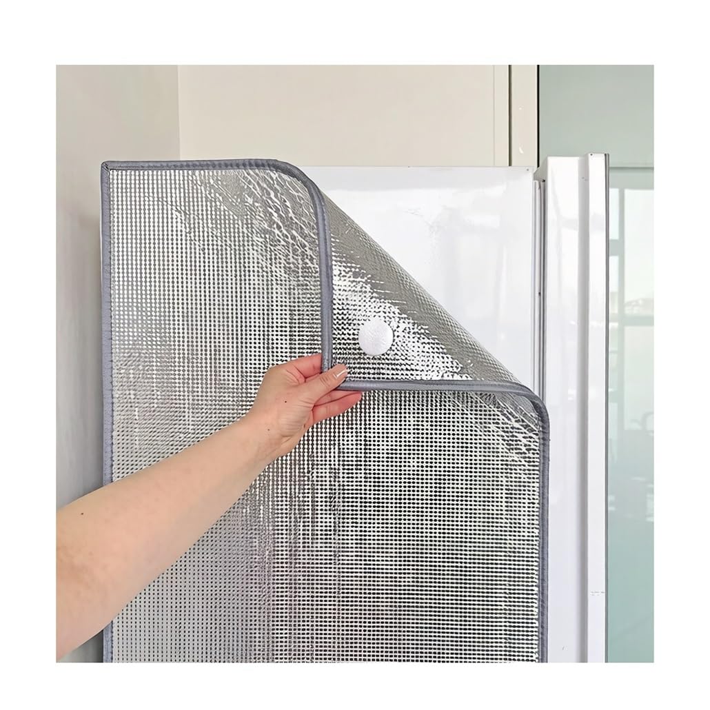 Uniwersalny izolowany koc na lodówkę, folia aluminiowa, folia chroniąca przed słońcem, dwustronna taśma, 50 x 70 cm (szara) - utrzymuje świeżość żywności!
