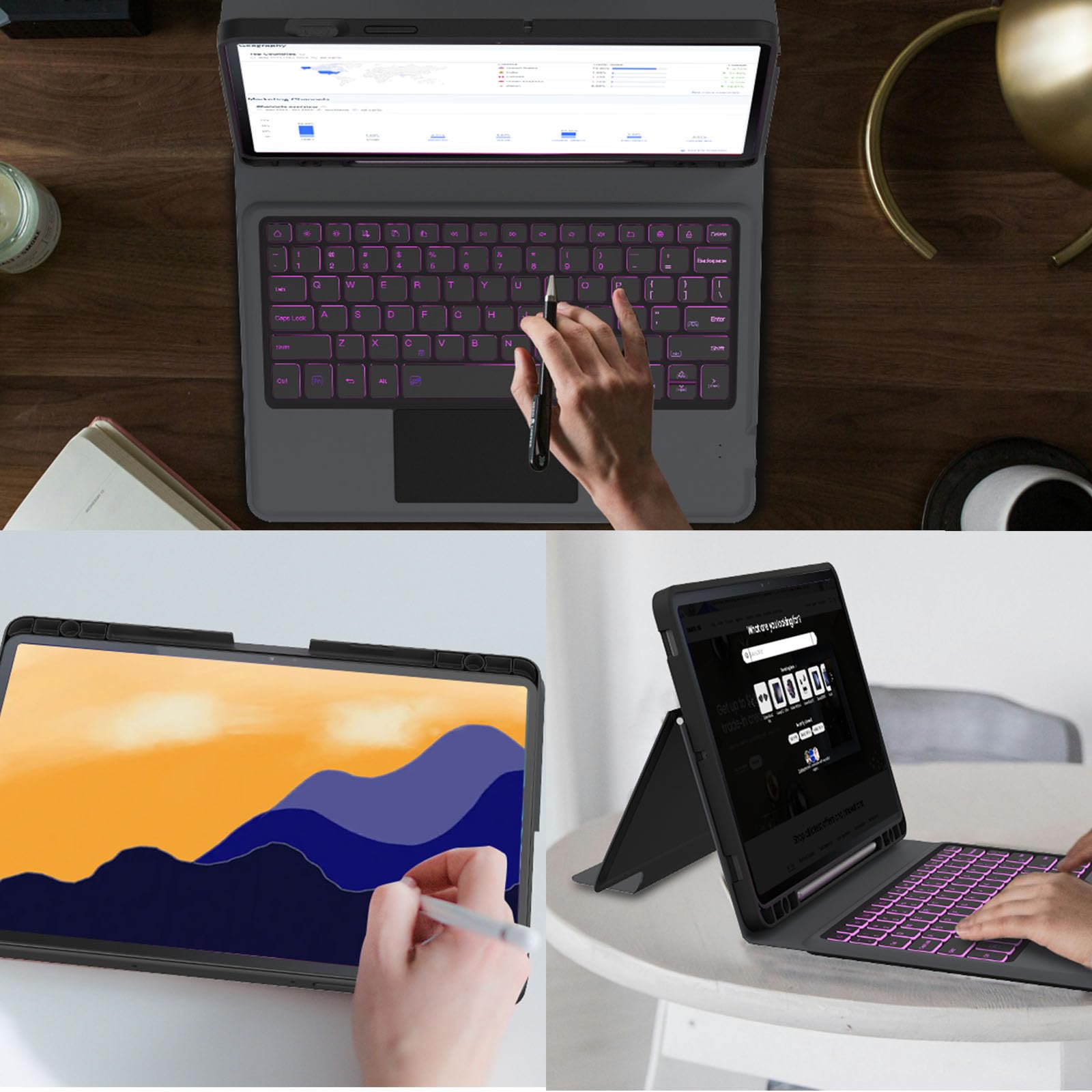 for Samsung Galaxy Tab S10 Lite S10 FE/S9 FE 10.9"/S9 Keyboard Case: 7 Colors Backlit Smart Trackpad Keyboard for Samsung Tab S10 Lite/S10FE 2025 - Wireless Key board Tablet Book Cover with Pen Holder