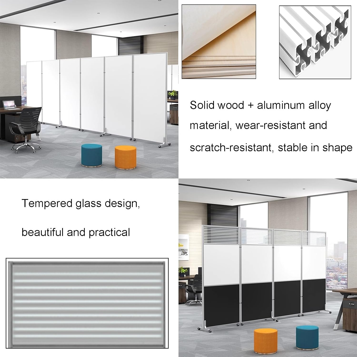 Office Dividers, Folding Partition Privacy Screen, Freestanding Workstation Wall Divider with Lockable Wheels for Home Office Dorm (Color : A, Size : 1.2X1.8m)