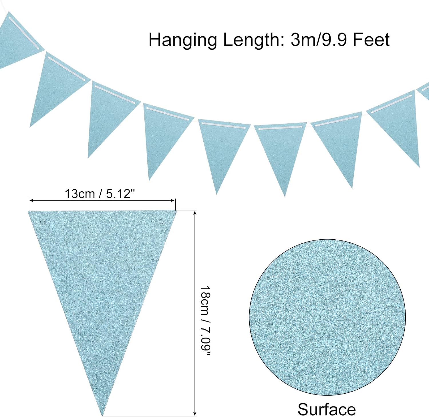 MECCANIXITY 2 Pcs 10 Feet Light Blue Pennant Banner Flags String Triangle Hanging Triangle Bunting Flags for Festive, Wedding, Birthday Party Decorations