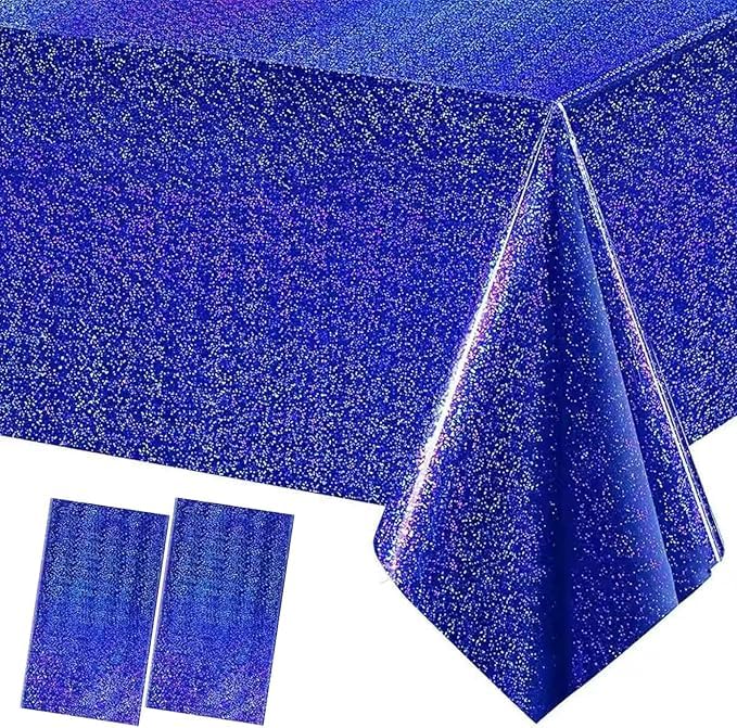 MORAINJAY 2 Pack Glitter Table Cloth,Blue Plastic Glitter Tablecloth for Iridescent Party,137x274cm Shiny Table Cover,Diamond Foil Rectangular Tablecloth for Wedding,Birthday,Garden Party Decor
