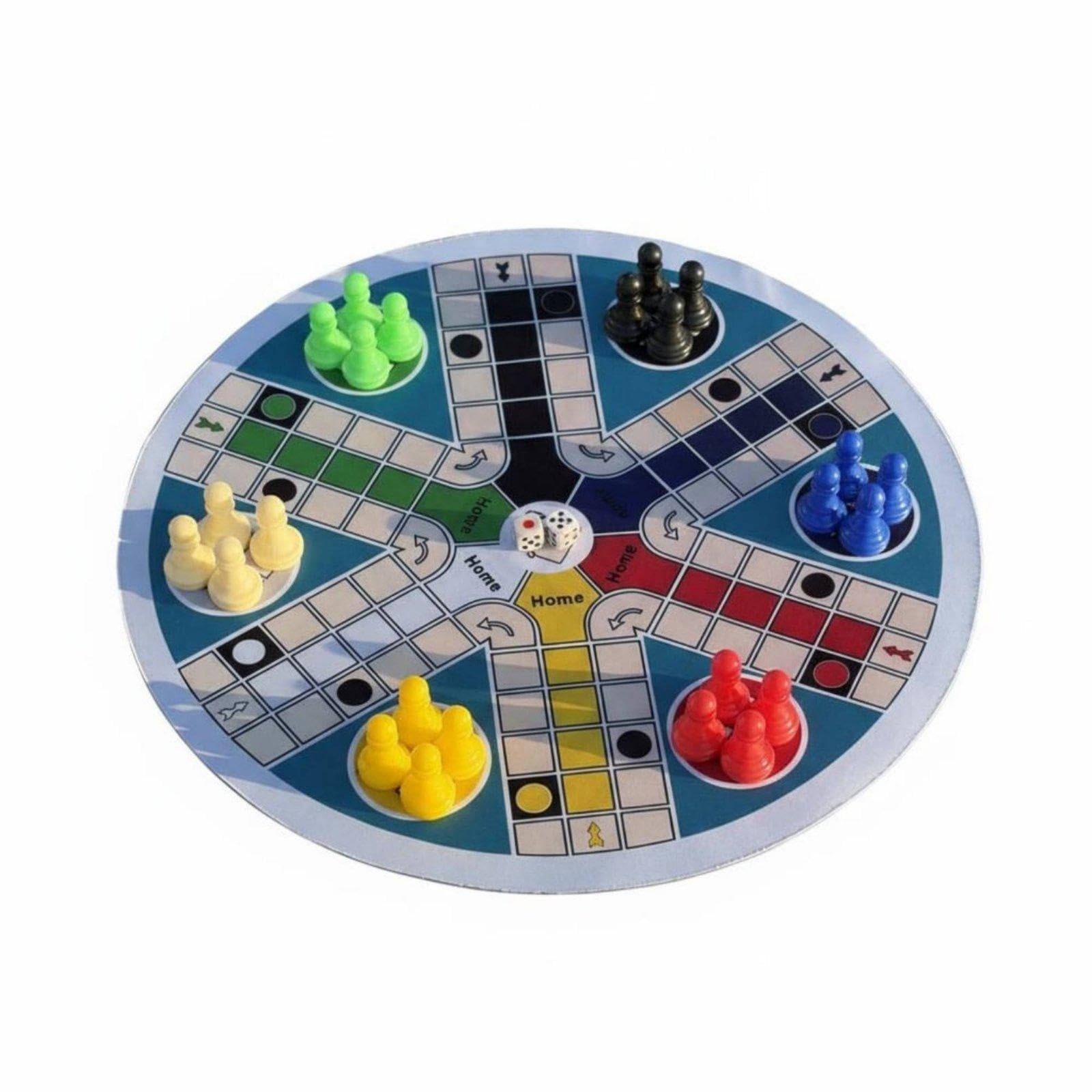 Jeu de Ludo 5 Pièces, Plateau Rond, Course de Dés, Jeu de Société, Jeu Familial avec Surface En Tissu Antidérapant, Pliable pour Les, Les, 6 pièces