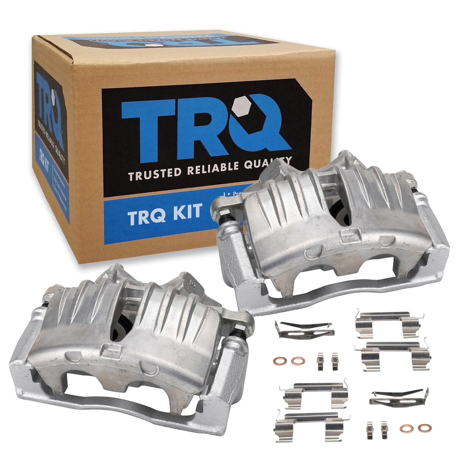 TRQ Front Brake Caliper Set Zinc Coated Brackets