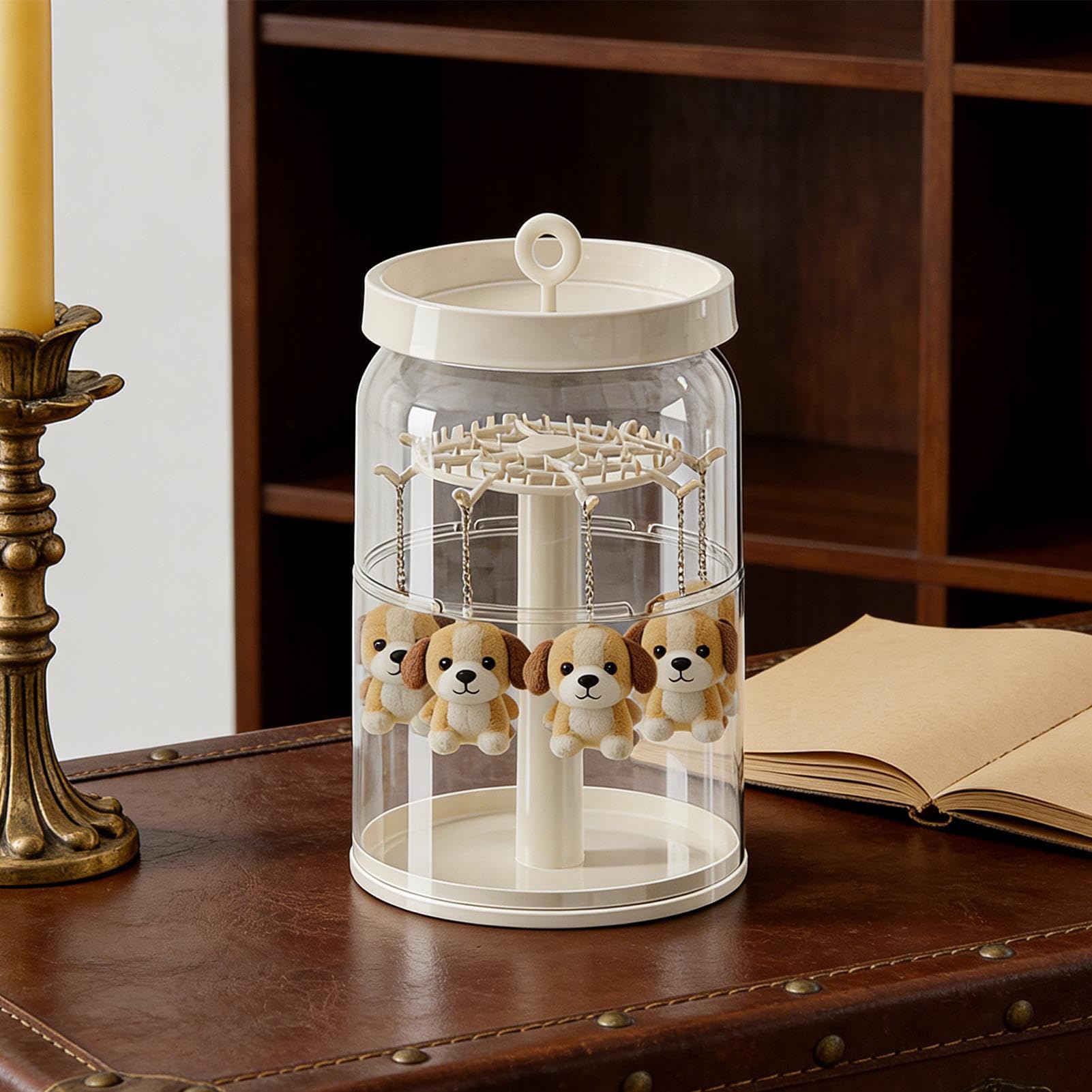 Plush Storage Display Box, Clear Acrylic Rotating Protective Case, Doll and Keychain Storage for Figurines, Toys, Collectibles, Home Decor, Living Room, Bedside