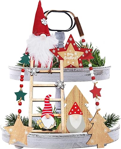 Decoración de bandeja escalonada de Navidad, 6 piezas de letreros de mesa de madera de invierno, bandeja escalonada, juego de decoración de Navidad