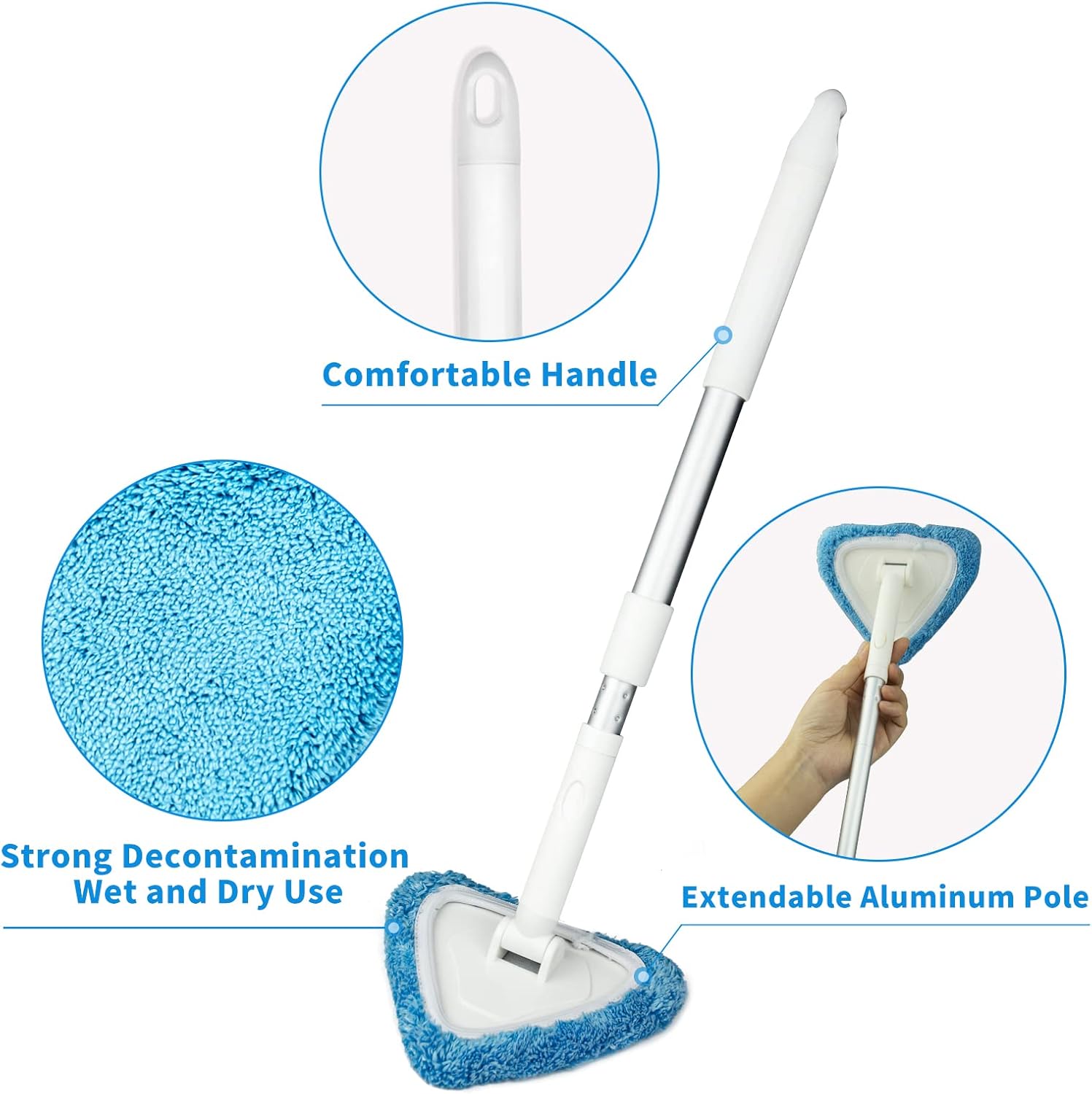 BITOPE Windshield Cleaning Tool, Car Window Cleaning Windshield Cleaner with Extendable Long Handle and 3pcs Washable Reusable Microfiber Pads, Car ,Office, Auto Inside Glass Wiper Kit : Automotive