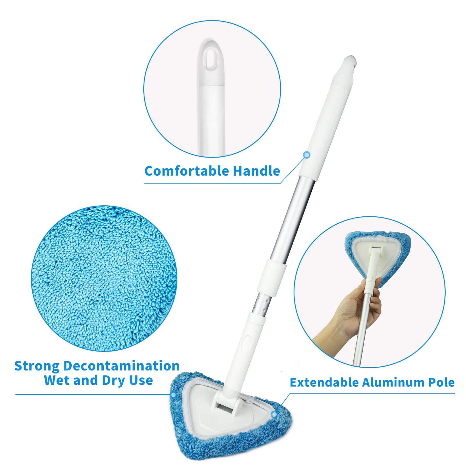 Nettoyeur De Pare-Brise Intérieur Extérieur JSMTKJ – Kit Avec Manche Télescopique 40,5 Cm + 2 Tampons Microfibre Lavables – Nettoyage Vitres Voiture Facile Et Sans Effort