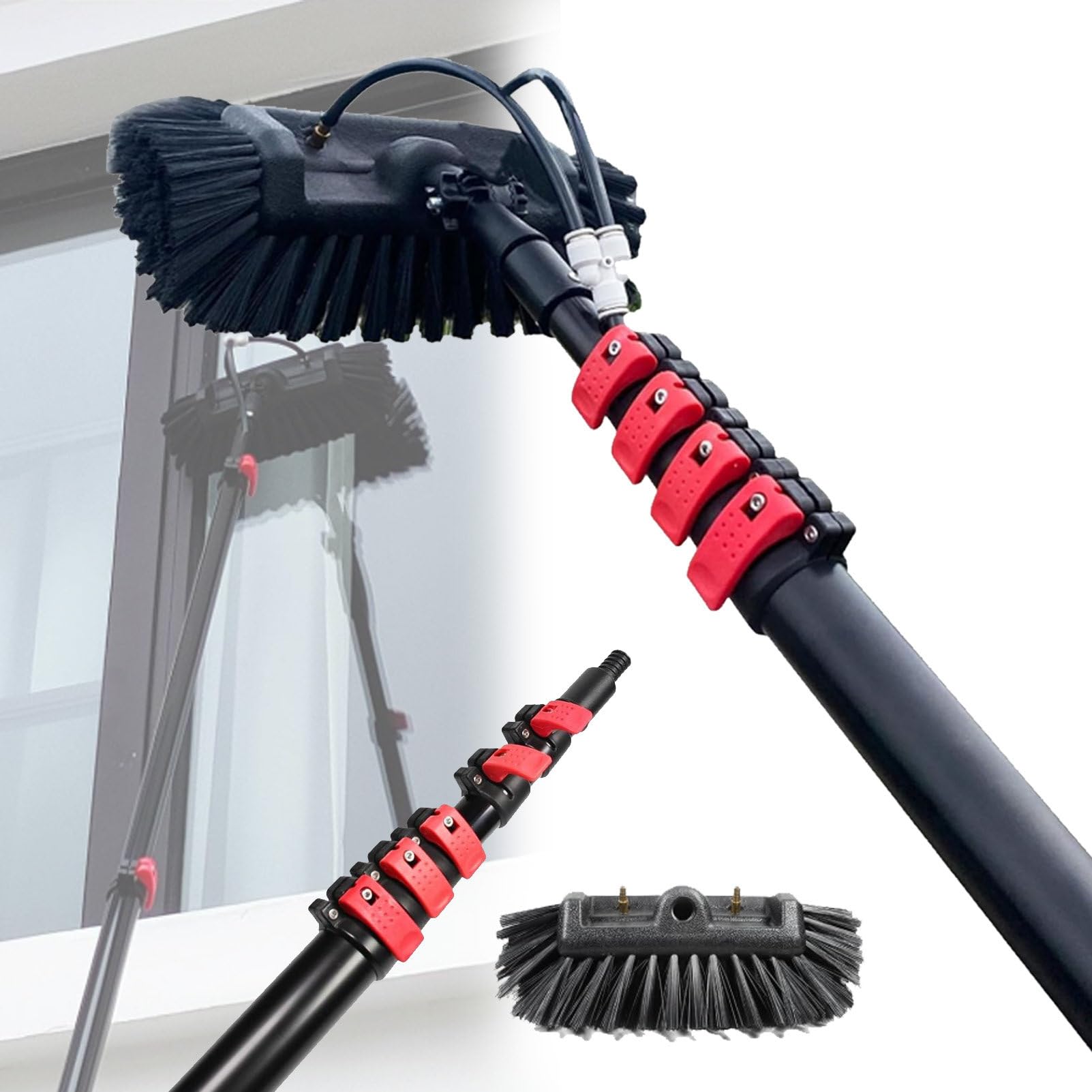 Strumento per La Pulizia dei Pannelli Fotovoltaici, Aste Regolabili per La Pulizia delle Finestre con Sistemas di Filtraggio dell'Acqua in Linea 7.2M/24FT