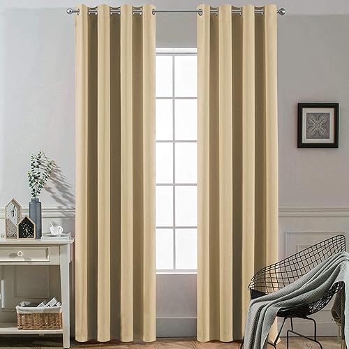 Miniatura 9 de Cortinas opacas para oscurecer la habitación, con aislamiento térmico y ojales, para puertas y ventanas, de poliéster (negro sólido, 72 x 132