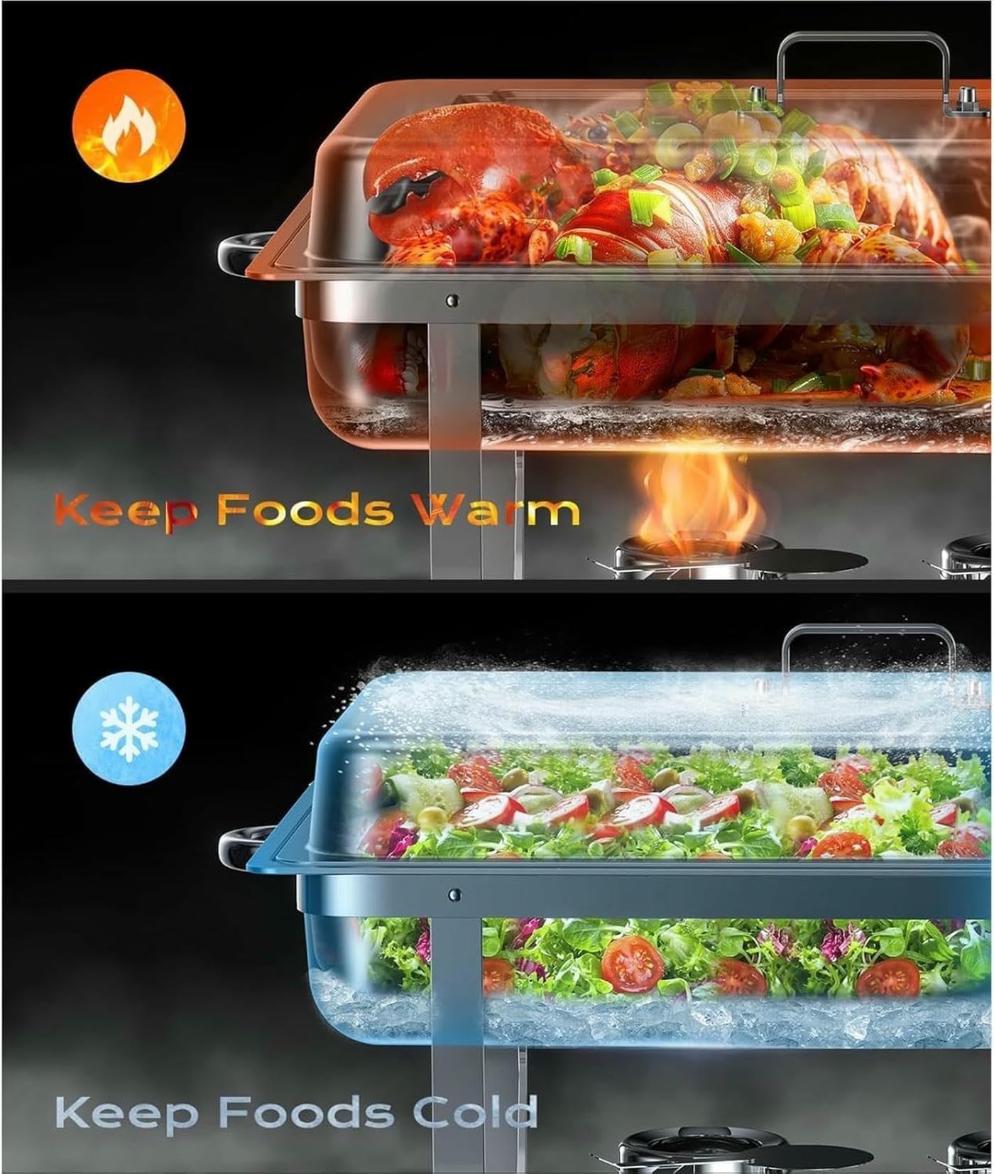 9L Chafing Dish Catering Buffet Set, Acciaio Inossidabile Chafing Dish Buffet Set, Anti Scaldabagno Buffet Scaldabagno Scaldabagni per Utensili da Cucina, Argento