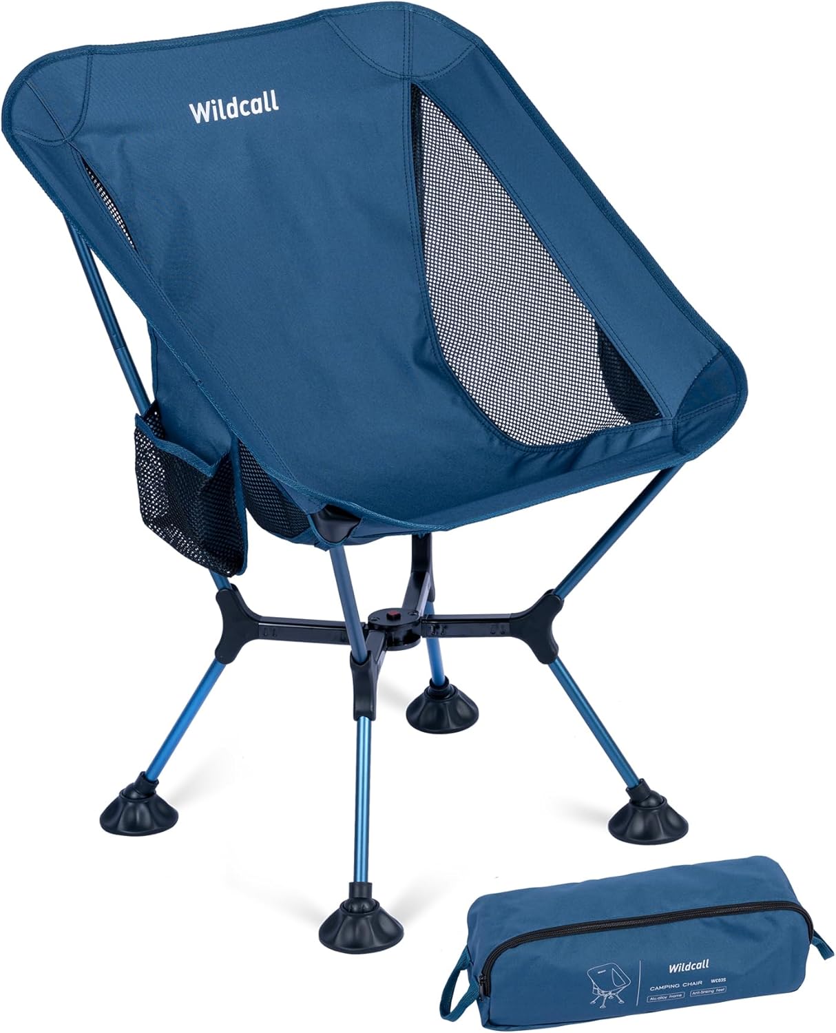WildCall Silla de camping plegable ligera con marco de configuración rápida, silla de playa compacta para mochileros con pies antideslizantes