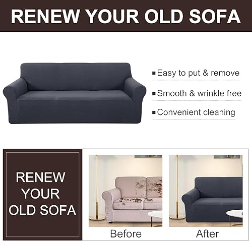 Miniatura 5 de U-NICE HOME Funda elástica para sofá de gran tamaño, 1 pieza, protector de muebles de jacquard a cuadros pequeños (XL, gris oscuro)