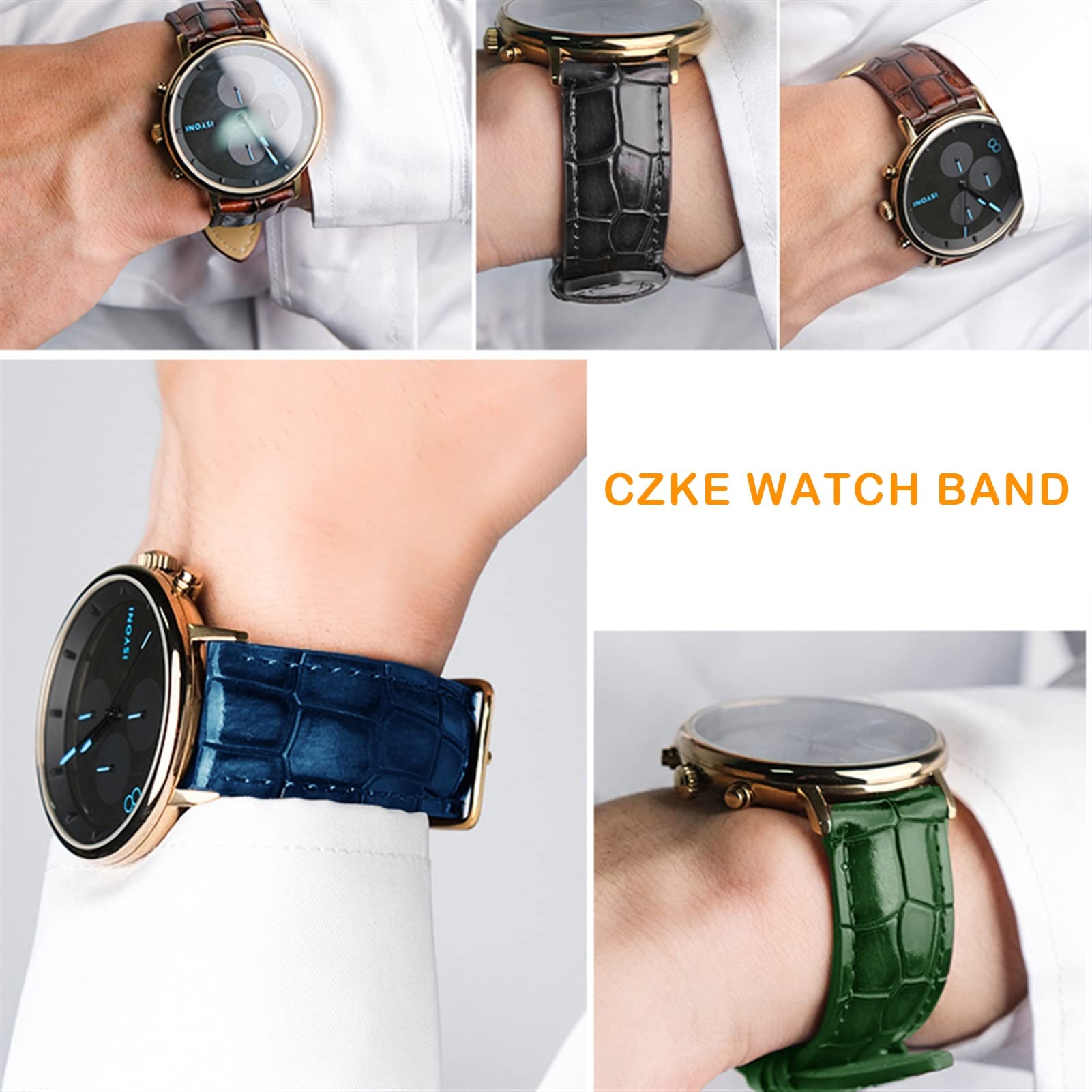 VELORE Crocodile Texture Calfskin skórzany pasek do zegarka 18 mm 20 mm 22 mm pasek do zegarka dla mężczyzn i kobiet pasek do zegarka solidna klamra (czerwony srebrny, 20 mm)