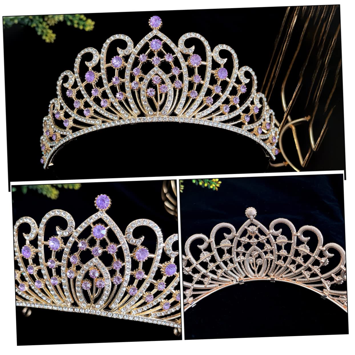 minkissy 2 copricapo da sposa con corona e copricapo da sposa, accessorio per capelli da donna, diademi per ragazze, copricapo da sposa, in lega di zinco, strass argento barocco