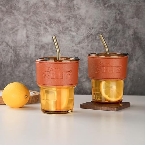 Miniatura 5 de WHJY Vaso de vidrio de 13 onzas con popote y tapa, botella de agua de vidrio con funda, taza de café con tapas, reutilizable, color gris