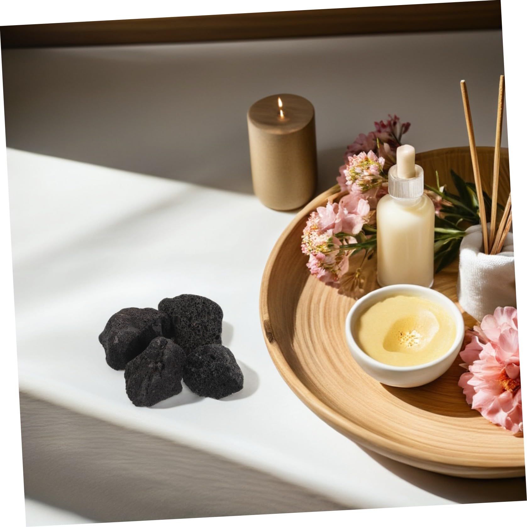 Sosoport Diffusore Pezzi Lavica in Essenziali Pietra Oli di 4 Nera | Dimensione 5-8cm, Forma Naturale, Decorazione Contemporanea, Uso in Camera da Letto e Ambienti Spa