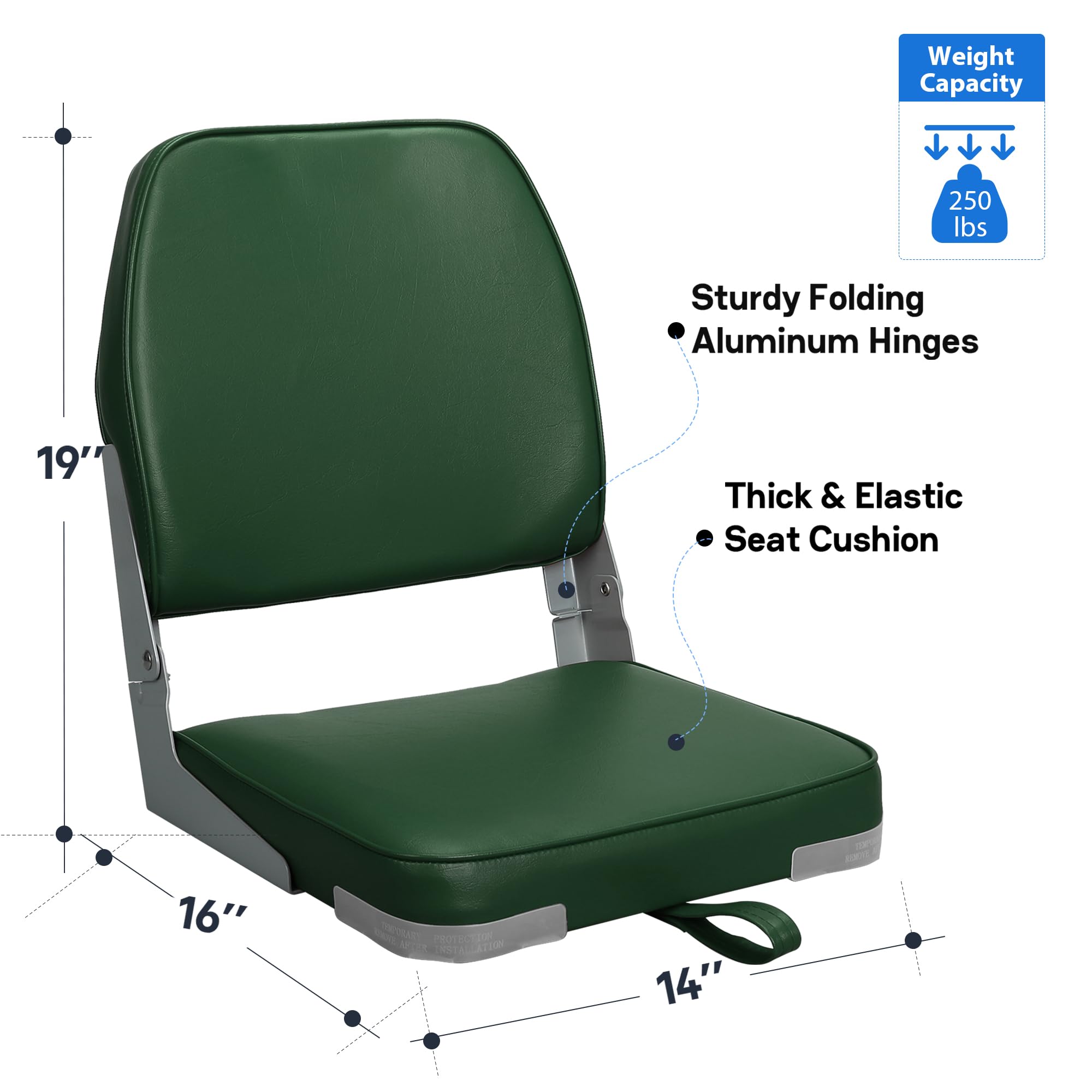 ERGOSEAT Asiento de barco de pesca plegable con respaldo bajo, 1 paquete, verde