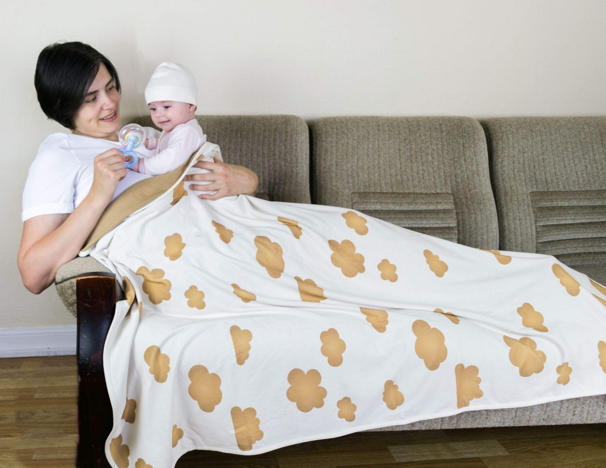 Coperta in lana per neonati e bambini | 100% lana merino strato interno e 100% cotone organico | regolazione della temperatura | Extra Large | morbida coperta comfort | (TAN)