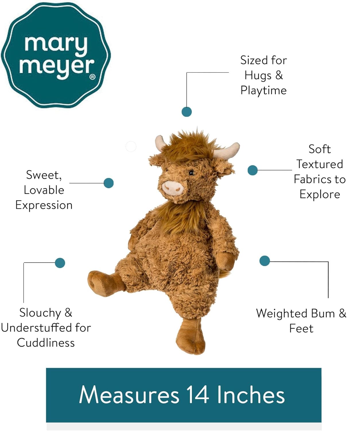 Mary Meyer Stuffed Animal Snuggables Plush Soft Toy, 14-Inches, Highland Cow