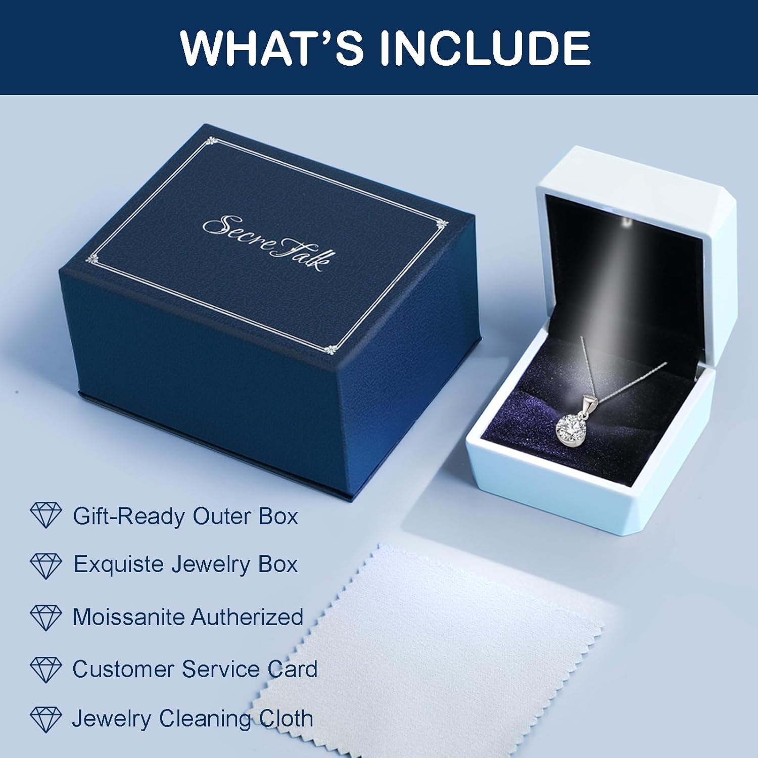 SecreTalk 1-3CT Moissanite Pendant Necklace for Women, 3 Prong 925 Sterling Silver Necklace Gift for Wife Mother Her - Image 6